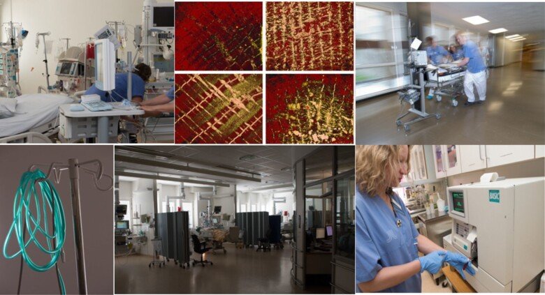 Mix of pictures about lab, research and hospital