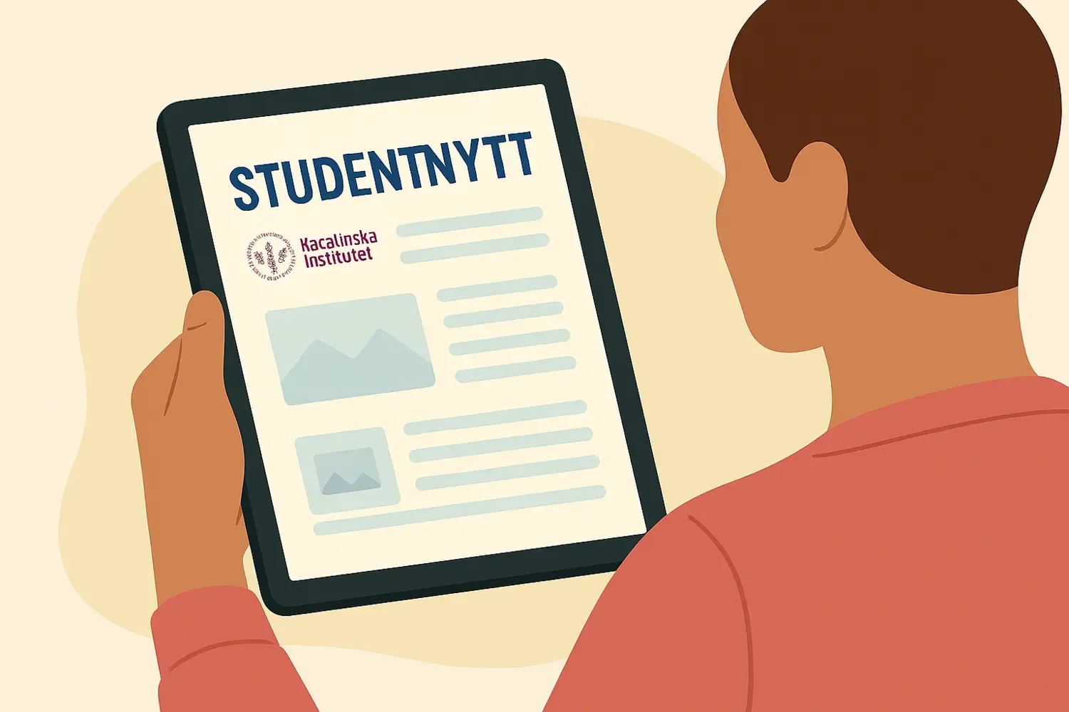 Illustration på surfplatta där Studentnytt läses.