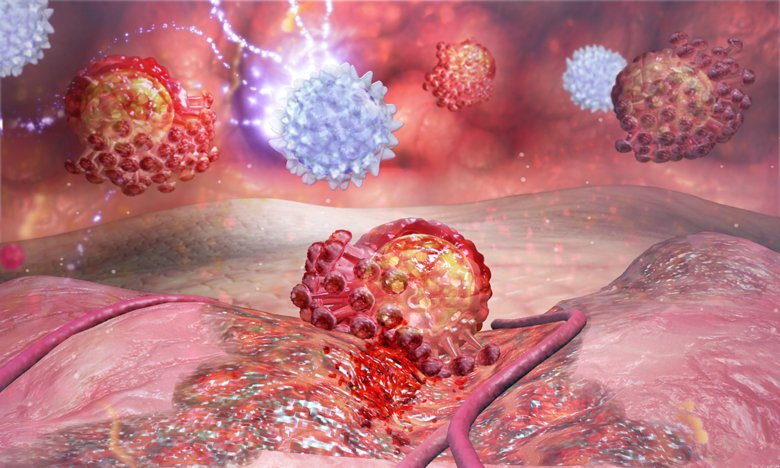 Illustration av T celler som bekämpar virus
