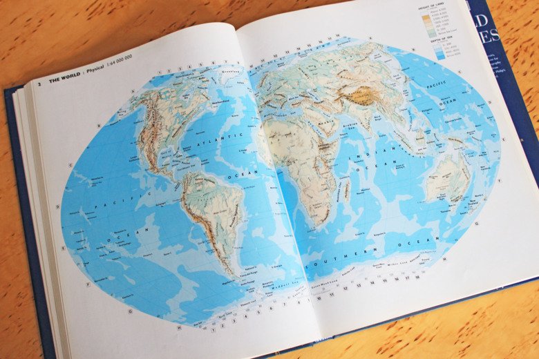 World map on table