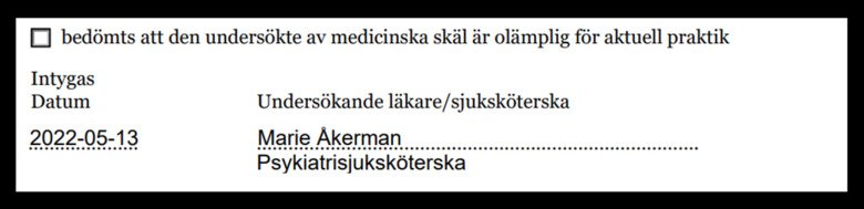 Signerat hälsointyg.