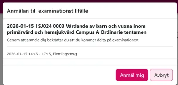 Skärmdumpar från systemet Ladok.